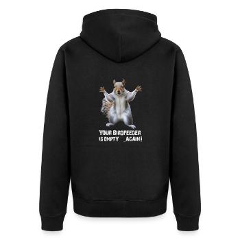 EICHHÖRNCHEN, DEIN VOGELHÄUSCHEN IST WIEDER LEER! - Unisex Premium Bio Zip Hoodie - Schwarz - Hinten - Nico (187cm)