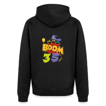 Geburtstag - Anniversaire Abraca-BOOM 35 à nouveau - Veste à capuche bio Premium Unisexe - noir - Dos - Nico (187cm)