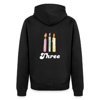 Kerze zum 3. Jahrestag - Unisex Premium Bio Zip Hoodie - Schwarz - Hinten - Nico (187cm)