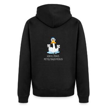 Hokus Pokus Mittelfinger Modus - Unisex Premium Bio Zip Hoodie - Schwarz - Hinten - Nico (187cm)