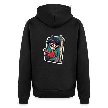 BOOK NERD - Unisex Premium Organic Zip Hoodie - black - Back - Nico (187cm)
