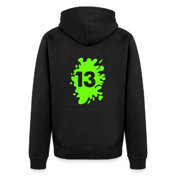 Klecks 13 - Unisex Premium Bio Zip Hoodie - Schwarz - Hinten - Nico (187cm)