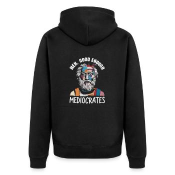 Entspannt durch Philosophie - Unisex Premium Bio Zip Hoodie - Schwarz - Hinten - Nico (187cm)