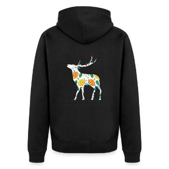 Hirsch - Unisex Premium Bio Zip Hoodie - Schwarz - Hinten - Nico (187cm)