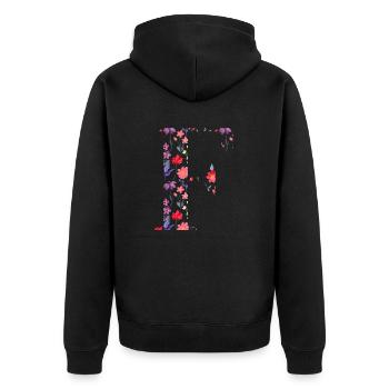 Personalisierter Blumenbuchstabe f - Geschenkidee - Unisex Premium Bio Zip Hoodie - Schwarz - Hinten - Nico (187cm)