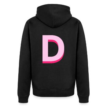 Pop- und moderner rosafarbener Buchstabe d - Unisex Premium Bio Zip Hoodie - Schwarz - Hinten - Nico (187cm)