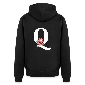 Letter q Minimalist Flowers - Unisex Premium Organic Zip Hoodie - black - Back - Nico (187cm)