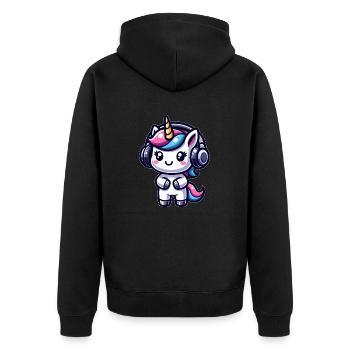 Einhorn mit Kopfhörern - Unisex Premium Bio Zip Hoodie - Schwarz - Hinten - Nico (187cm)
