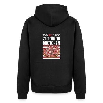 Mannes Mett Mettbrötchen Witzig Fleisch Essen - Unisex Premium Bio Zip Hoodie - Schwarz - Hinten - Nico (187cm)