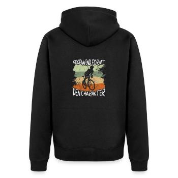 Gegenwind Formt den Charakter Fahrrad Spruch - Unisex Premium Bio Zip Hoodie - Schwarz - Hinten - Nico (187cm)