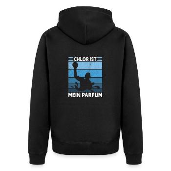 Wasserball Chlor ist mein Parfum Schwimmbad - Unisex Premium Bio Zip Hoodie - Schwarz - Hinten - Nico (187cm)