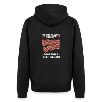 Lustiger Speckspruch Knuspriger Speck Junk Food - Unisex Premium Bio Zip Hoodie - Schwarz - Hinten - Nico (187cm)