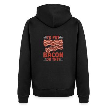 Lustiger Speckspruch Knuspriger Speck Junk Food - Unisex Premium Bio Zip Hoodie - Schwarz - Hinten - Nico (187cm)