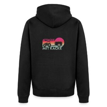 Attacke mit Kacke Lustig Bauer und Landwirt Spruch - Unisex Premium Bio Zip Hoodie - Schwarz - Hinten - Nico (187cm)