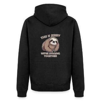 Jerry, the Sloth - Jogging with Humor - Unisex Premium Organic Zip Hoodie - black - Back - Nico (187cm)