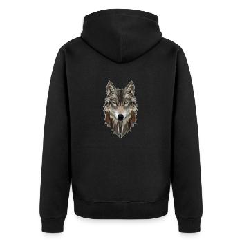Majestätisches Polygon Wolf Porträt - Unisex Premium Bio Zip Hoodie - Schwarz - Hinten - Nico (187cm)