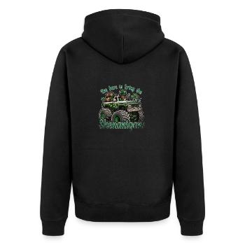 St. Patricks Day Monster Truck Bier Shenanigans - Unisex Premium Bio Zip Hoodie - Schwarz - Hinten - Nico (187cm)