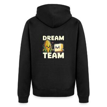 Kawaii Mais und Butter Dream Team Food Liebhaber - Unisex Premium Bio Zip Hoodie - Schwarz - Hinten - Nico (187cm)