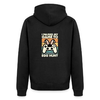 Easter Gamer Ich habe mein Spiel pausiert, um Eier zu suchen - Unisex Premium Bio Zip Hoodie - Schwarz - Hinten - Nico (187cm)