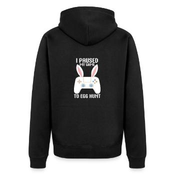 Easter Gamer Ich habe mein Spiel pausiert, um Eier zu suchen - Unisex Premium Bio Zip Hoodie - Schwarz - Hinten - Nico (187cm)