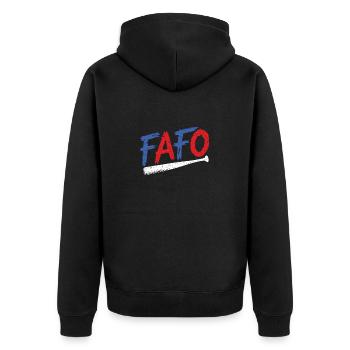 FAFO, scheiß auf den Baseball und finde es heraus - Unisex Premium Bio Zip Hoodie - Schwarz - Hinten - Nico (187cm)