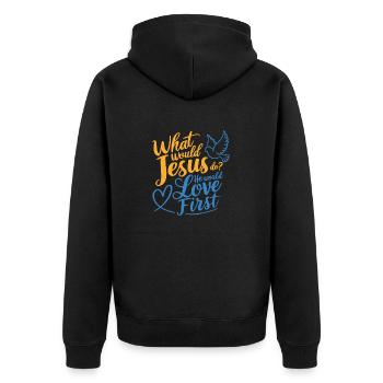 WWJD HWLF Jesus would love First Christian - Unisex Premium Organic Zip Hoodie - black - Back - Nico (187cm)