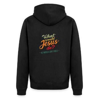 WWJD HWLF Jesus would love First Christian - Unisex Premium Organic Zip Hoodie - black - Back - Nico (187cm)