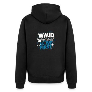 WWJD HWLF Jesus would love First Christian - Unisex Premium Organic Zip Hoodie - black - Back - Nico (187cm)