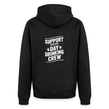 Unterstützen Sie Ihre lokale Day Drinking Crew Alkohol - Unisex Premium Bio Zip Hoodie - Schwarz - Hinten - Nico (187cm)