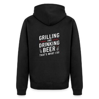 Grill und Bier BBQ Papa Lustiger Grillalkohol - Unisex Premium Bio Zip Hoodie - Schwarz - Hinten - Nico (187cm)