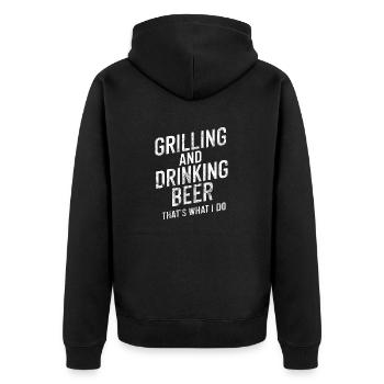 Grill und Bier BBQ Papa Lustiges Barbecue Alkohol - Unisex Premium Bio Zip Hoodie - Schwarz - Hinten - Nico (187cm)