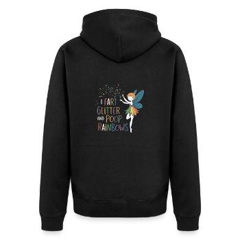 Ich furze Glitzer und Kacke Regenbogen lustige Fee - Unisex Premium Bio Zip Hoodie - Schwarz - Hinten - Nico (187cm)