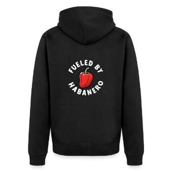 Angetrieben von Habanero Würziges Essen Pfeffer Fan Jungen Mädchen - Unisex Premium Bio Zip Hoodie - Schwarz - Hinten - Nico (187cm)