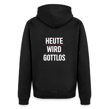 Heute wird gottlos gesoffen Lustig Alkohol Bier - Unisex Premium Bio Zip Hoodie - Schwarz - Hinten - Nico (187cm)