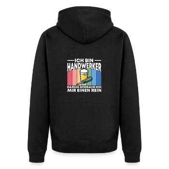 Ich bin Handwerker darum schraub ich mir einen rei - Unisex Premium Bio Zip Hoodie - Schwarz - Hinten - Nico (187cm)