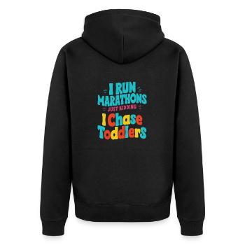 Ich laufe Marathons Nur ein Scherz Ich jage Kleinkinder vor - Unisex Premium Bio Zip Hoodie - Schwarz - Hinten - Nico (187cm)