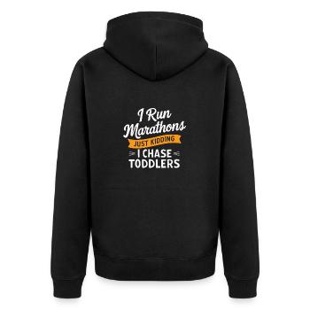 Ich laufe Marathons Nur ein Scherz Ich jage Kleinkinder vor - Unisex Premium Bio Zip Hoodie - Schwarz - Hinten - Nico (187cm)