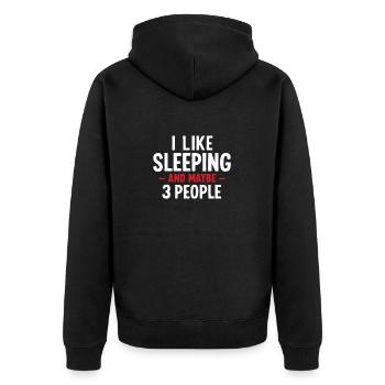 Ich mag Schlafen und vielleicht drei Leute, die sich ausruhen - Unisex Premium Bio Zip Hoodie - Schwarz - Hinten - Nico (187cm)