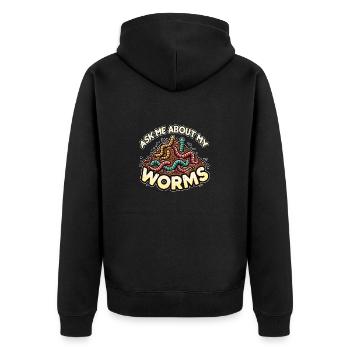 Ask me about my Worms Funny Composter Gardening - Unisex Premium Organic Zip Hoodie - black - Back - Nico (187cm)