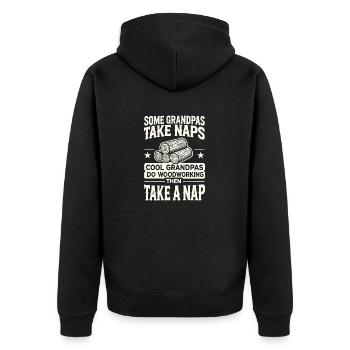 Manche Opas machen ein Nickerchen Coole Opas machen Holzarbeiteni - Unisex Premium Bio Zip Hoodie - Schwarz - Hinten - Nico (187cm)