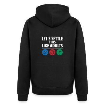 Let's Settle This Like Adults Rock Paper Scissors - Unisex Premium Organic Zip Hoodie - black - Back - Nico (187cm)