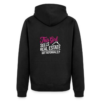 Dieses Mädchen verkauft Immobilienmaklerin Verkäuferin und sagt - Unisex Premium Bio Zip Hoodie - Schwarz - Hinten - Nico (187cm)
