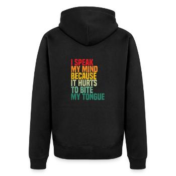 Je dis ce que je pense parce que ça fait mal de me mordre la langue - Veste à capuche bio Premium Unisexe - noir - Dos - Nico (187cm)