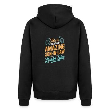 So sieht ein erstaunlicher Schwiegersohn aus - Unisex Premium Bio Zip Hoodie - Schwarz - Hinten - Nico (187cm)