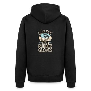 Kaffee-Peelings Und Gummihandschuhe Krankenschwestern - Unisex Premium Bio Zip Hoodie - Schwarz - Hinten - Nico (187cm)