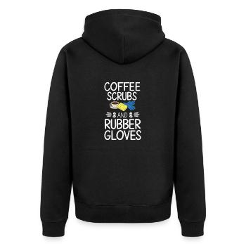Kaffee-Peelings Und Gummihandschuhe Krankenschwestern - Unisex Premium Bio Zip Hoodie - Schwarz - Hinten - Nico (187cm)