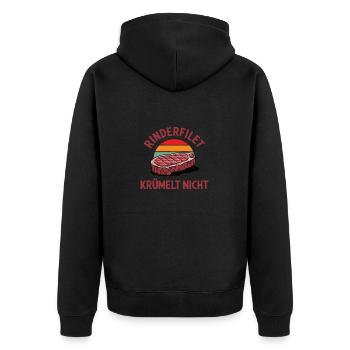 Rinderfilet krümelt nicht Spruch Grillen Carnivor - Unisex Premium Bio Zip Hoodie - Schwarz - Hinten - Nico (187cm)