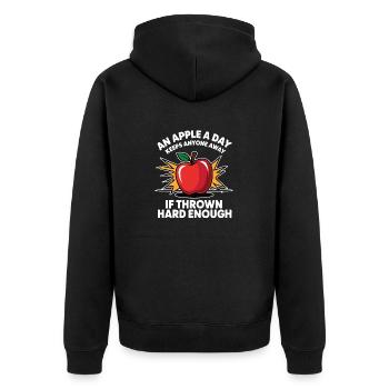 Une pomme : une journée éloigne tout le monde - Veste à capuche bio Premium Unisexe - noir - Dos - Nico (187cm)