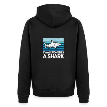 Ich kämpfte gegen einen Hai Lustige Verletzung Witz Sarkasmus - Unisex Premium Bio Zip Hoodie - Schwarz - Hinten - Nico (187cm)