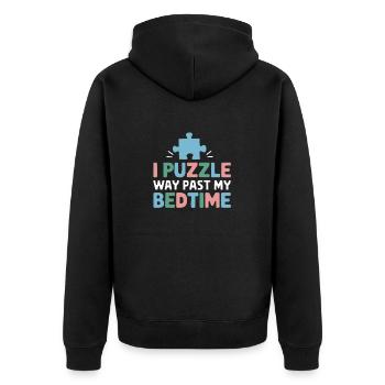 Ich rätsele weit über meine Schlafenszeit hinaus Lustiges Puzzle - Unisex Premium Bio Zip Hoodie - Schwarz - Hinten - Nico (187cm)